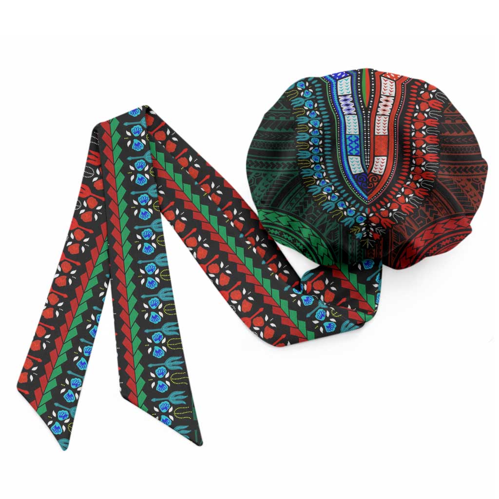 African Dashiki and Polynesian Pattern Easy Headwrap Half Green-Red