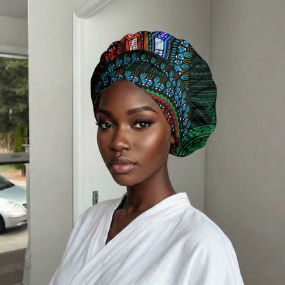 African Dashiki and Polynesian Pattern Easy Headwrap Half Green-Red