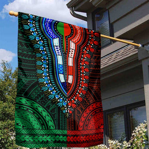 African Dashiki and Polynesian Pattern Garden Flag Half Green-Red