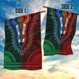 African Dashiki and Polynesian Pattern Garden Flag Half Green-Red