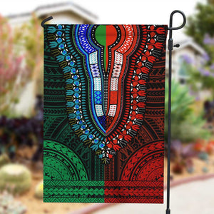 African Dashiki and Polynesian Pattern Garden Flag Half Green-Red