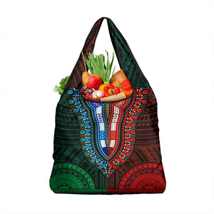 African Dashiki and Polynesian Pattern Grocery Bag Half Green-Red