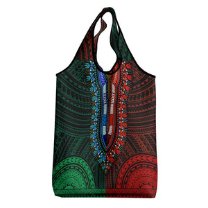 African Dashiki and Polynesian Pattern Grocery Bag Half Green-Red