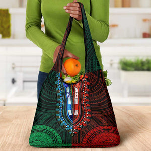 African Dashiki and Polynesian Pattern Grocery Bag Half Green-Red