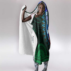 African Dashiki and Polynesian Pattern Hooded Blanket Half Green-Red