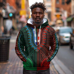 African Dashiki and Polynesian Pattern Hoodie Half Green-Red