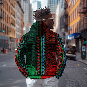 African Dashiki and Polynesian Pattern Hoodie Half Green-Red