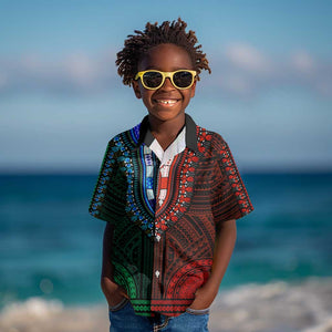 African Dashiki and Polynesian Pattern Kid Hawaiian Shirt Half Green-Red