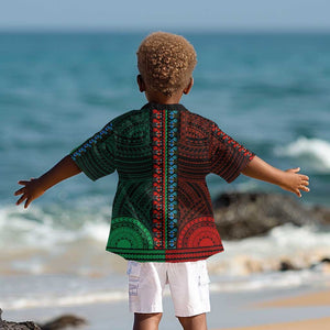 African Dashiki and Polynesian Pattern Kid Hawaiian Shirt Half Green-Red