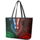 African Dashiki and Polynesian Pattern Leather Tote Bag Half Green-Red