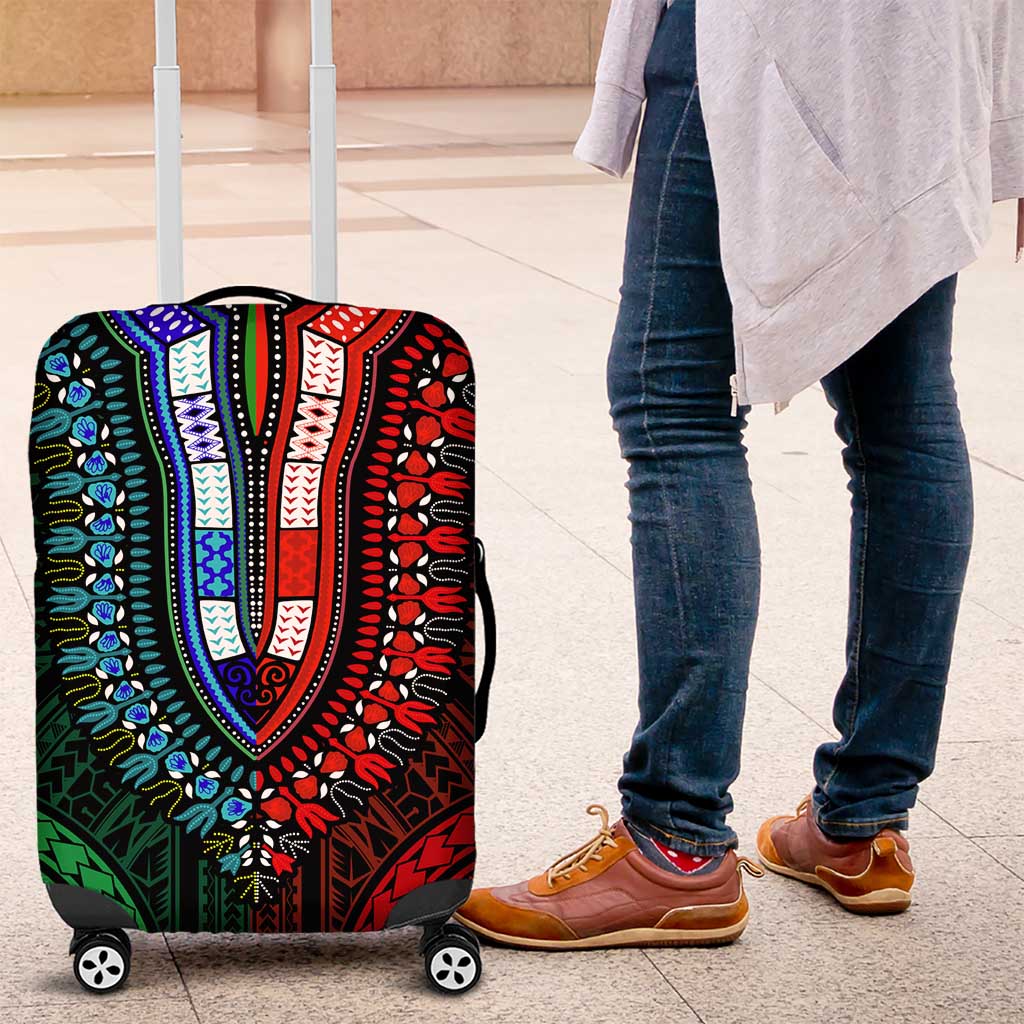 African Dashiki and Polynesian Pattern Luggage Cover Half Green-Red