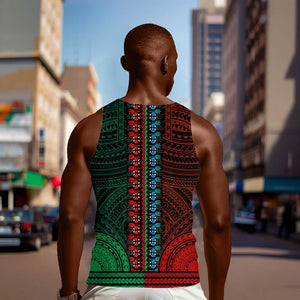 African Dashiki and Polynesian Pattern Men Tank Top Half Green-Red