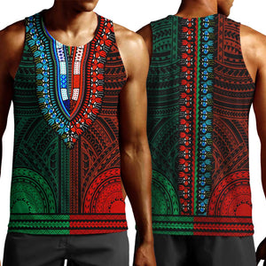 African Dashiki and Polynesian Pattern Men Tank Top Half Green-Red