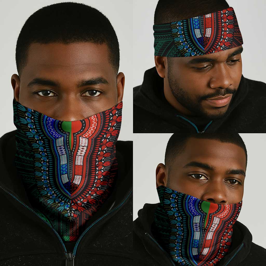 African Dashiki and Polynesian Pattern Neck Gaiter Half Green-Red LT9