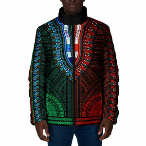 African Dashiki and Polynesian Pattern Padded Jacket Half Green-Red