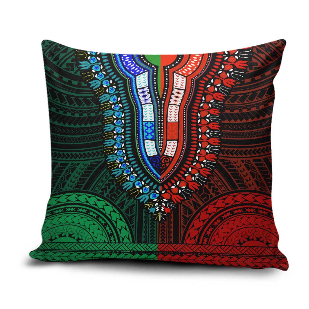 African Dashiki and Polynesian Pattern Pillow Cover Half Green-Red