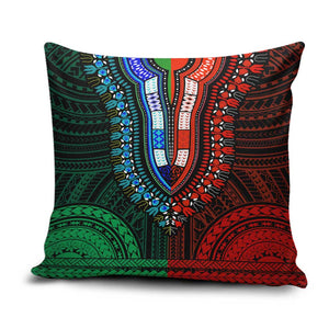 African Dashiki and Polynesian Pattern Pillow Cover Half Green-Red