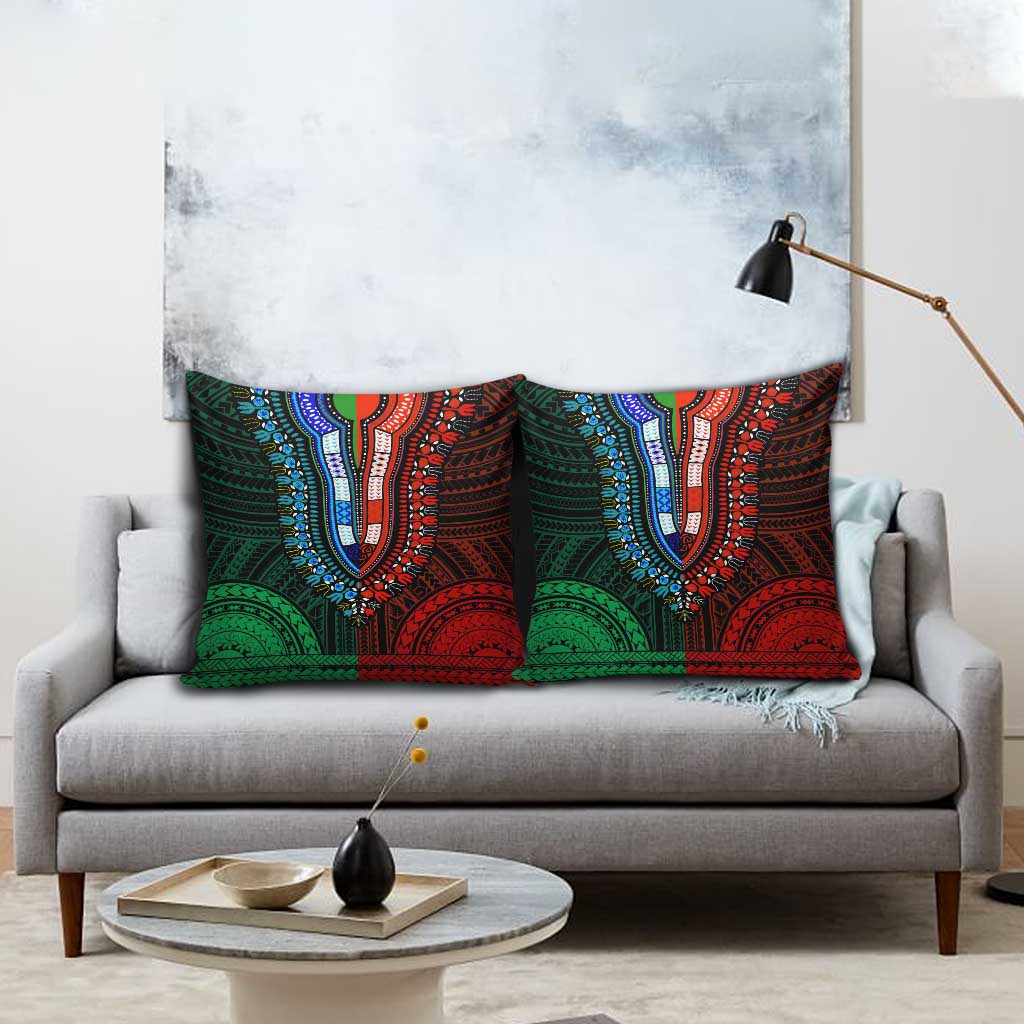 African Dashiki and Polynesian Pattern Pillow Cover Half Green-Red