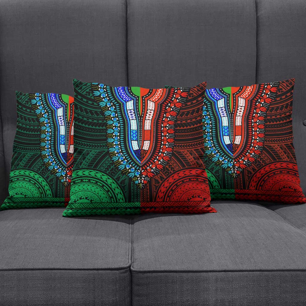African Dashiki and Polynesian Pattern Pillow Cover Half Green-Red