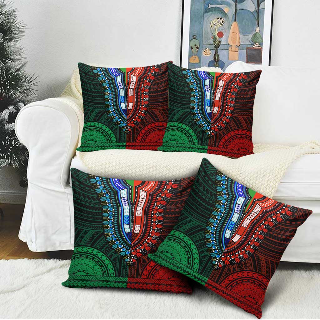 African Dashiki and Polynesian Pattern Pillow Cover Half Green-Red