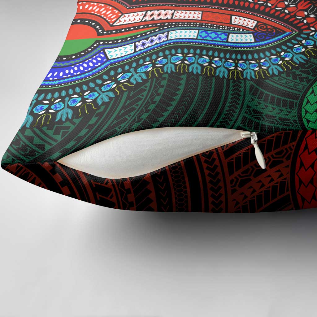 African Dashiki and Polynesian Pattern Pillow Cover Half Green-Red