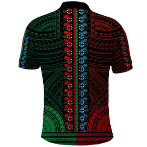 African Dashiki and Polynesian Pattern Polo Shirt Half Green-Red