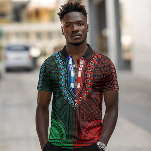 African Dashiki and Polynesian Pattern Polo Shirt Half Green-Red