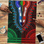 African Dashiki and Polynesian Pattern Puzzle Half Green-Red