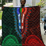 African Dashiki and Polynesian Pattern Quilt Half Green-Red