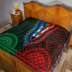 African Dashiki and Polynesian Pattern Quilt Half Green-Red