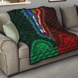 African Dashiki and Polynesian Pattern Quilt Half Green-Red