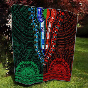 African Dashiki and Polynesian Pattern Quilt Half Green-Red