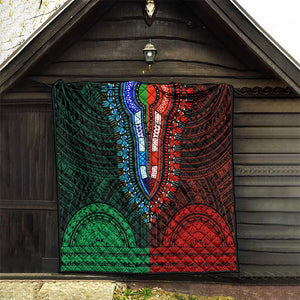 African Dashiki and Polynesian Pattern Quilt Half Green-Red