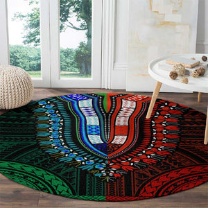 African Dashiki and Polynesian Pattern Round Carpet Half Green-Red