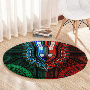 African Dashiki and Polynesian Pattern Round Carpet Half Green-Red