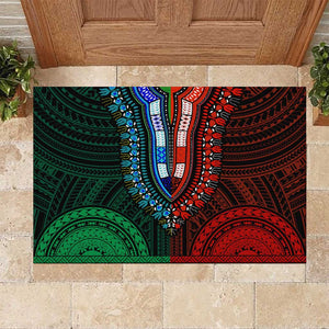 African Dashiki and Polynesian Pattern Rubber Doormat Half Green-Red