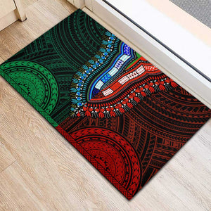 African Dashiki and Polynesian Pattern Rubber Doormat Half Green-Red