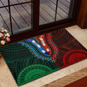 African Dashiki and Polynesian Pattern Rubber Doormat Half Green-Red