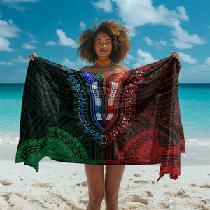 African Dashiki and Polynesian Pattern Sarong Half Green-Red