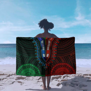 African Dashiki and Polynesian Pattern Sarong Half Green-Red