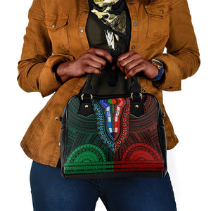 African Dashiki and Polynesian Pattern Shoulder Handbag Half Green-Red