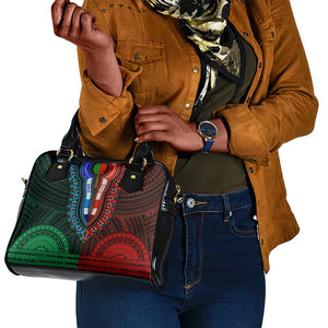 African Dashiki and Polynesian Pattern Shoulder Handbag Half Green-Red