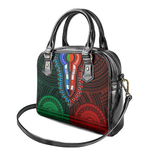 African Dashiki and Polynesian Pattern Shoulder Handbag Half Green-Red