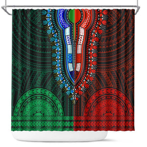 African Dashiki and Polynesian Pattern Shower Curtain Half Green-Red