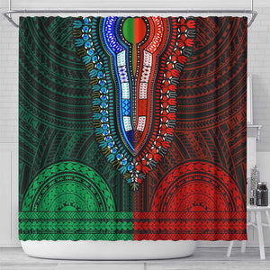 African Dashiki and Polynesian Pattern Shower Curtain Half Green-Red