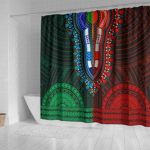 African Dashiki and Polynesian Pattern Shower Curtain Half Green-Red