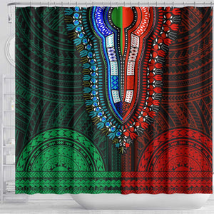 African Dashiki and Polynesian Pattern Shower Curtain Half Green-Red