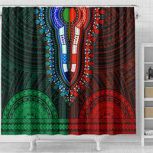 African Dashiki and Polynesian Pattern Shower Curtain Half Green-Red