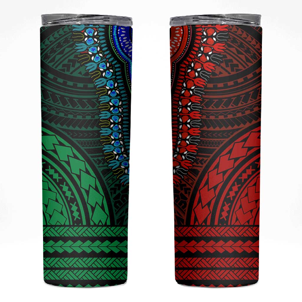 African Dashiki and Polynesian Pattern Skinny Tumbler Half Green-Red