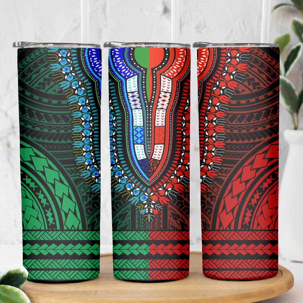 African Dashiki and Polynesian Pattern Skinny Tumbler Half Green-Red